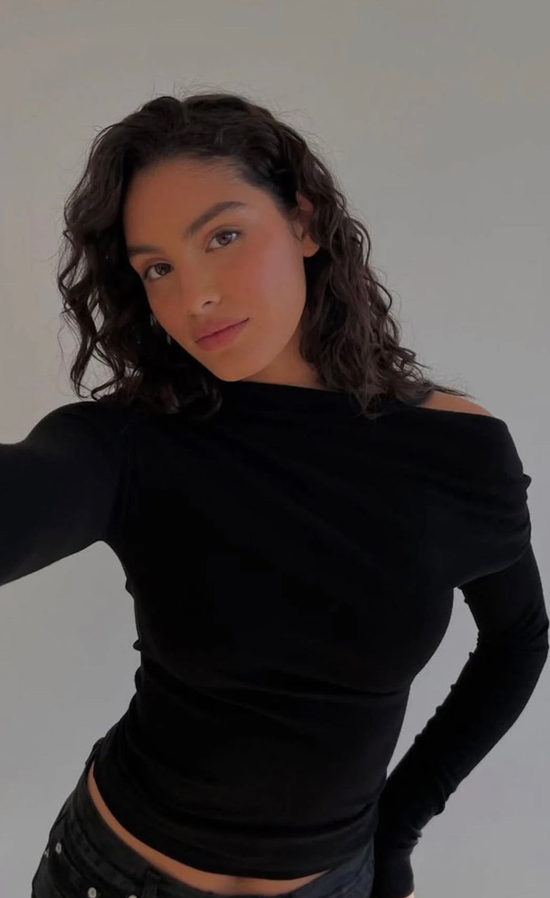 Off-shoulder long-sleeve top